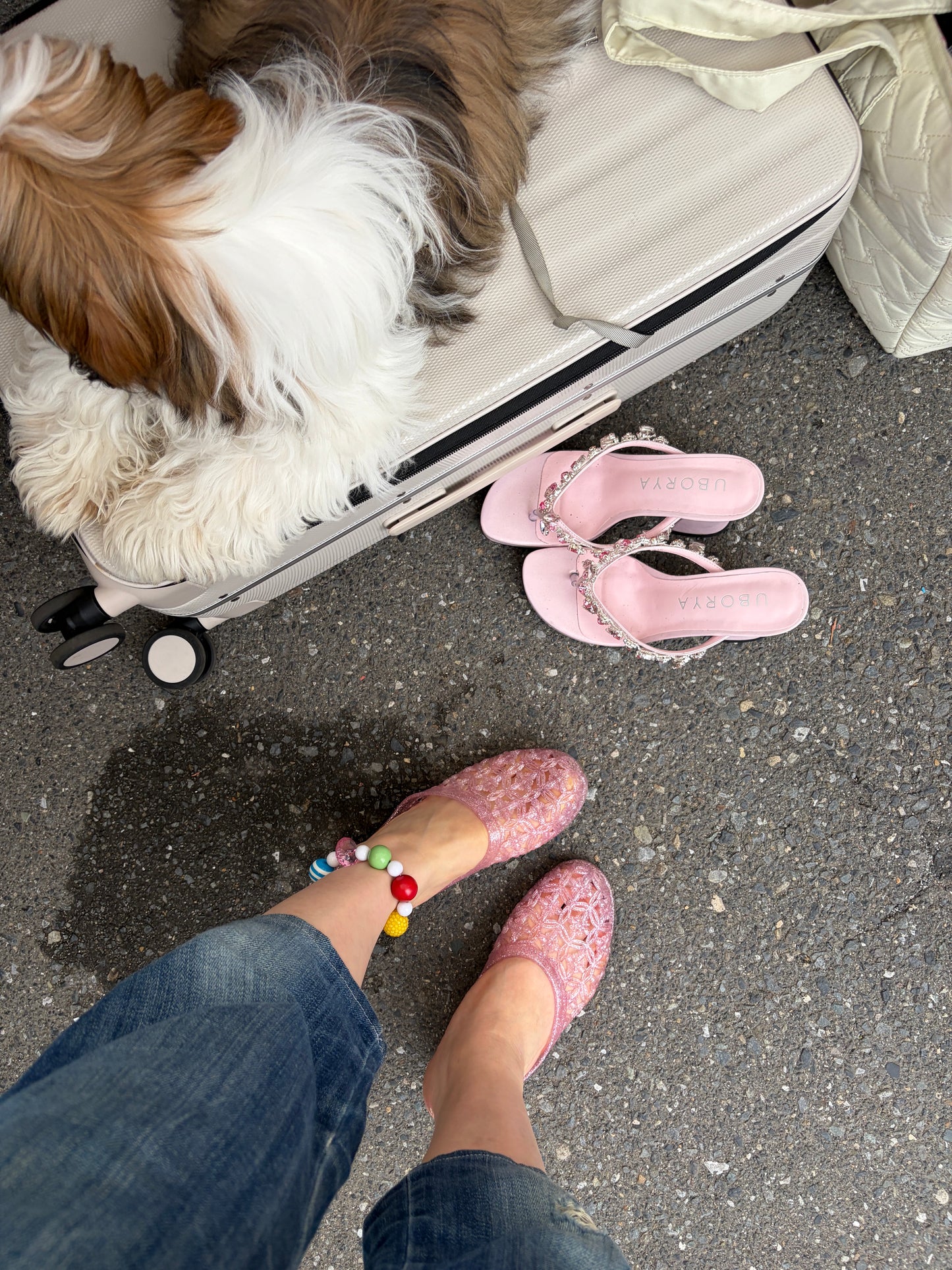 UBORYA Pink Rhinestone Thong Sandals – Glamorous Platform Heels for Women | 8cm / 3.15in Chunky Heel | Crystal Embellished Straps | Square Toe Slip-On Mules