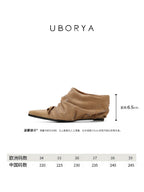 UBORYA Beige Pointed Toe Ankle Boots Ruched Texture Low Block Heel