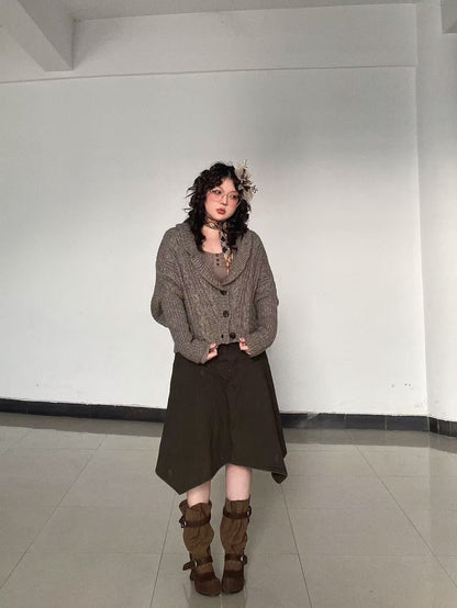 UBORYA Brown Suede Slouchy Ankle Boots with Buckle Straps – Sculptural Chunky Heel Boots for Women | Ruched Shaft | Square Toe | Western Punk Booties