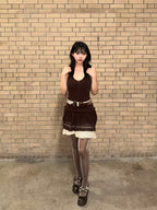 UBORYA Metallic Taupe Dark Academia Mary Jane Platform Heels, Oversized Bow & Buckle Square Toe