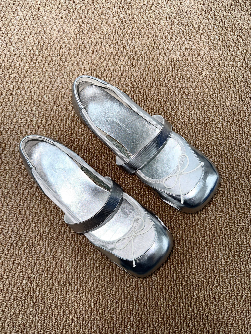 UBORYA Silver Metallic Balletcore Mary Jane Flats 0.5cm Low Heel