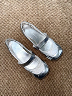 UBORYA Silver Metallic Balletcore Mary Jane Flats 0.5cm Low Heel