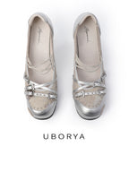 UBORYA Silver Mixed‑Media Futuristic Strappy Heels 8cm Stiletto