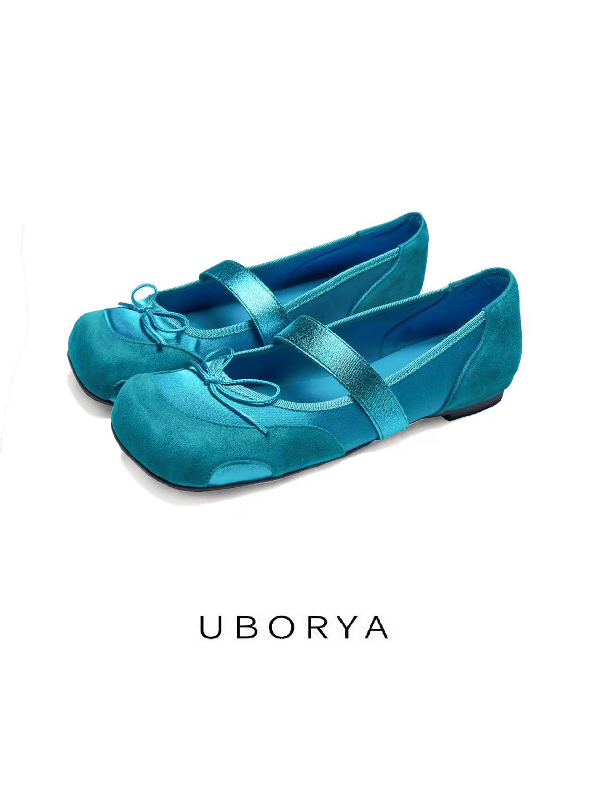 UBORYA Satin Turquoise Mary Jane Flats Bow Balletcore Cottagecore
