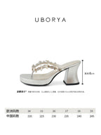 UBORYA Silver Rhinestone Platform Thong Sandals