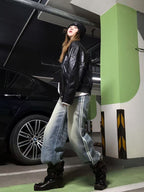 UBORYA Black Slouchy Bow Ankle Boots with Distressed Square Toe