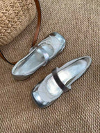 UBORYA Silver Metallic Balletcore Mary Jane Flats 0.5cm Low Heel