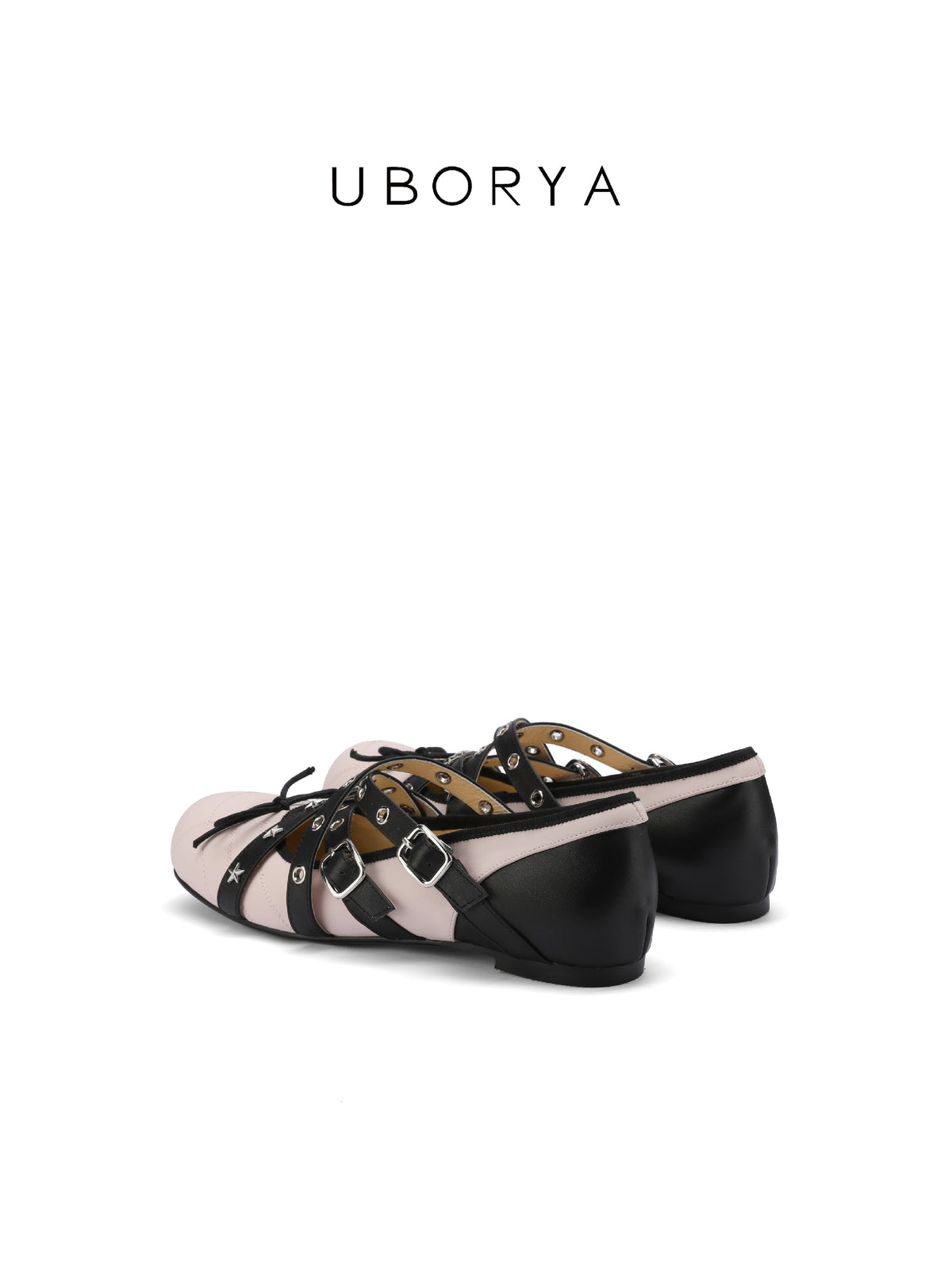 UBORYA Pink & Black Star‑Cross Y2K Sweet Punk Mary Jane Flats
