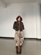 UBORYA Brown Suede Slouchy Ankle Boots with Buckle Straps