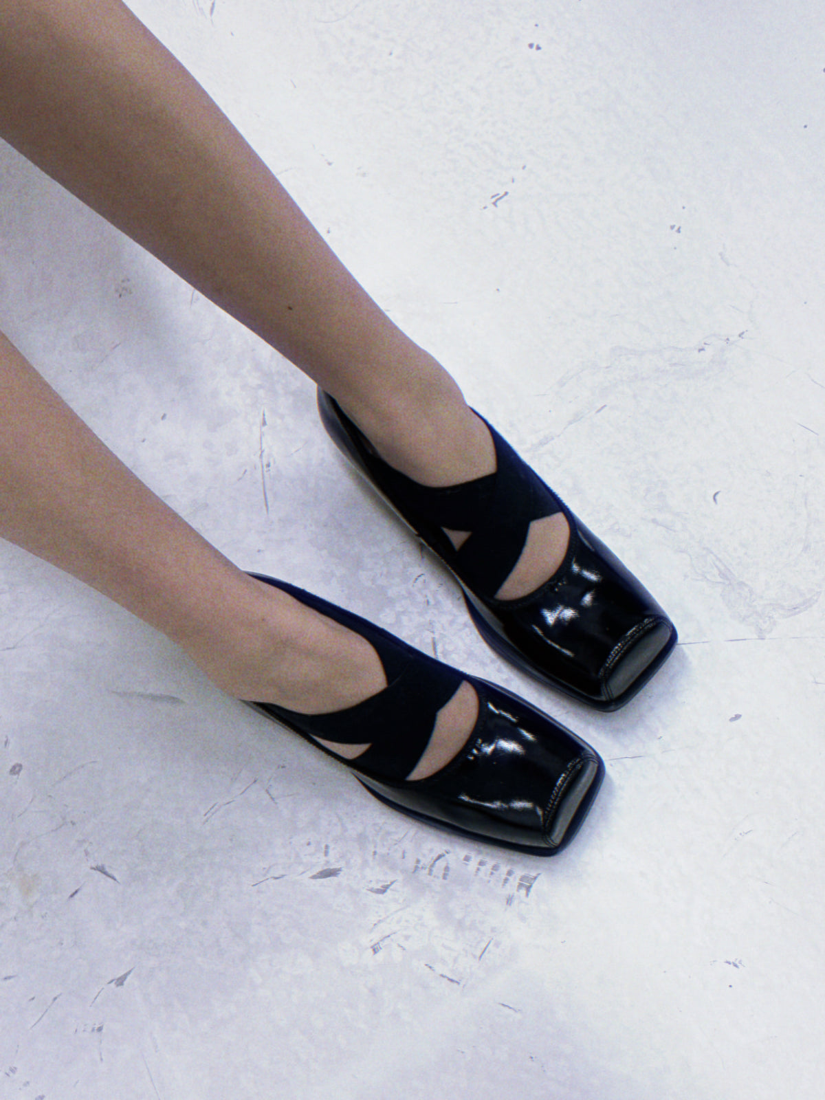 UBORYA Black Patent Square-Toe Wedge Pumps