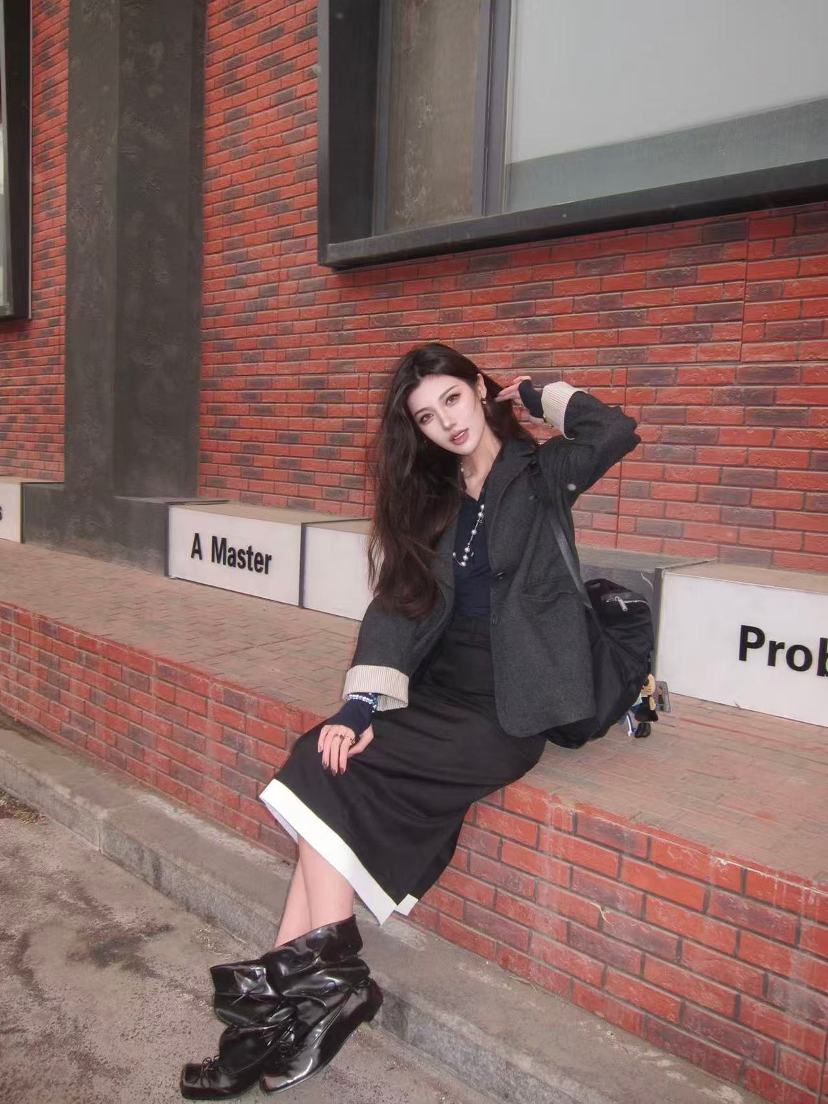 UBORYA Black Slouchy Bow Ankle Boots with Distressed Square Toe