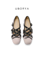 UBORYA Pink & Black Star‑Cross Y2K Sweet Punk Mary Jane Flats
