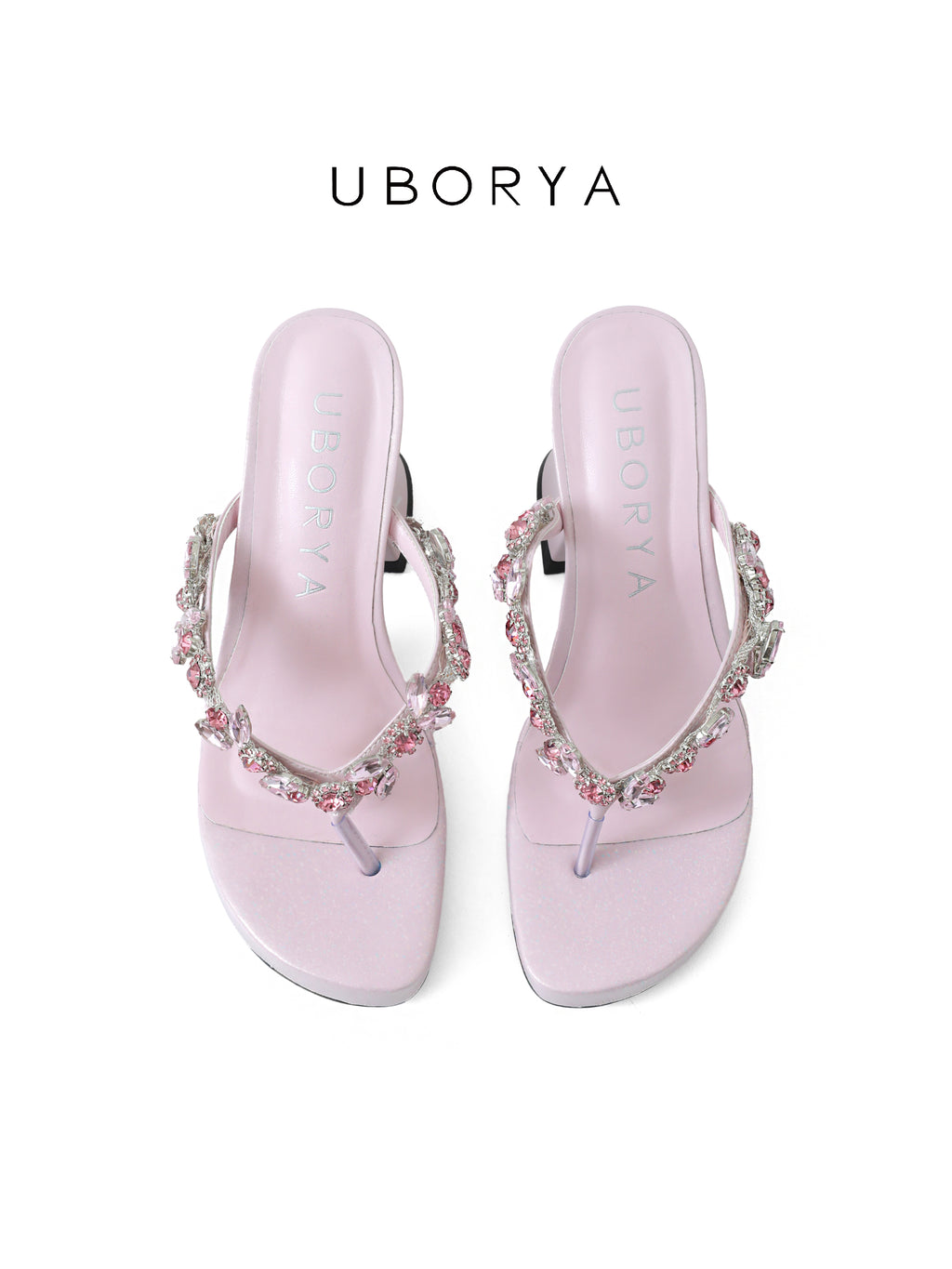 UBORYA Pink Rhinestone Platform Thong Sandals