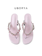 UBORYA Pink Rhinestone Platform Thong Sandals