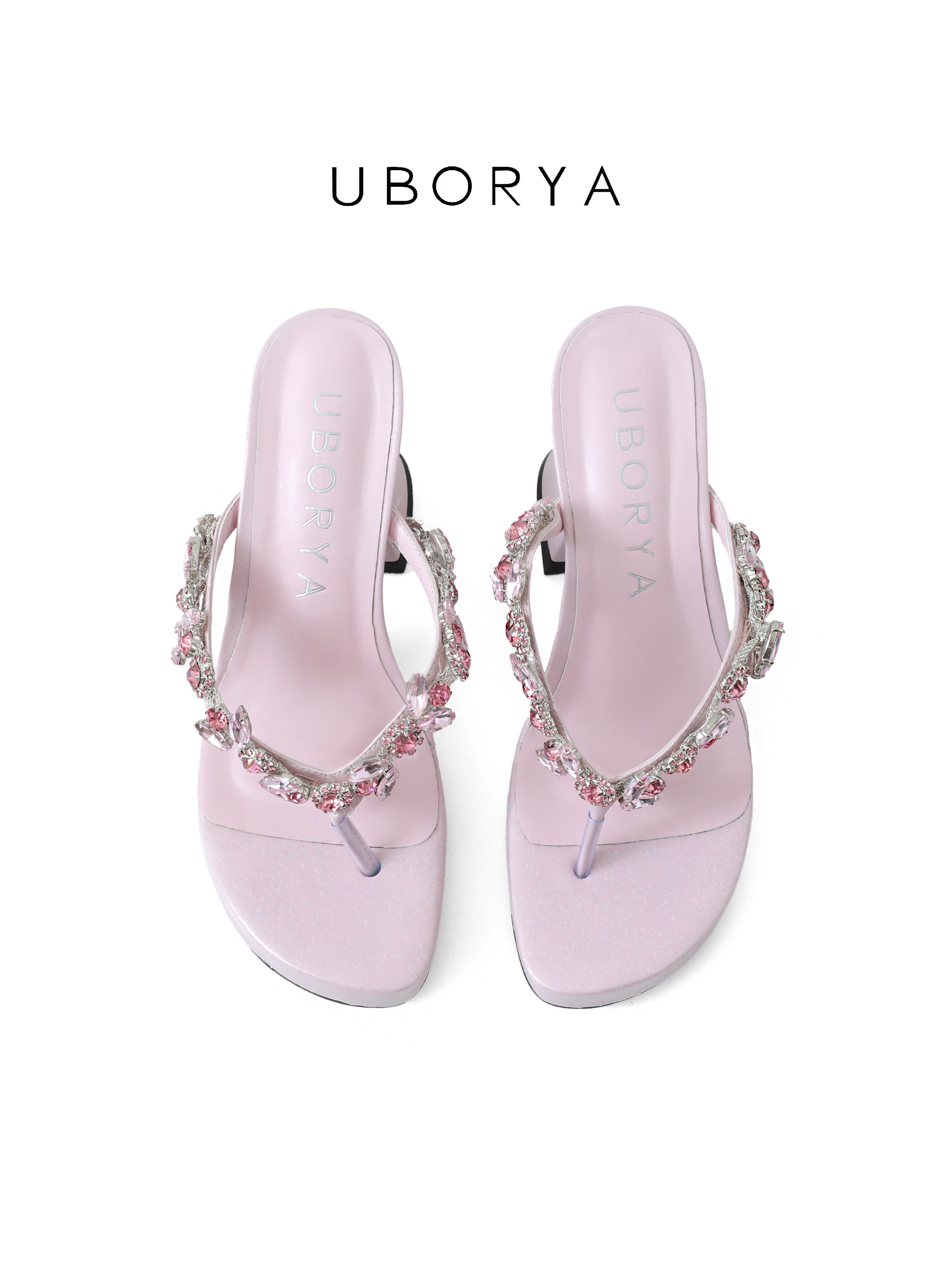 UBORYA Pink Rhinestone Platform Thong Sandals