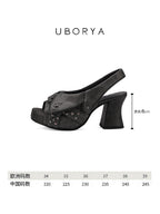 UBORYA Charcoal Grey Distressed Platform Slingback Heels with Star Studs