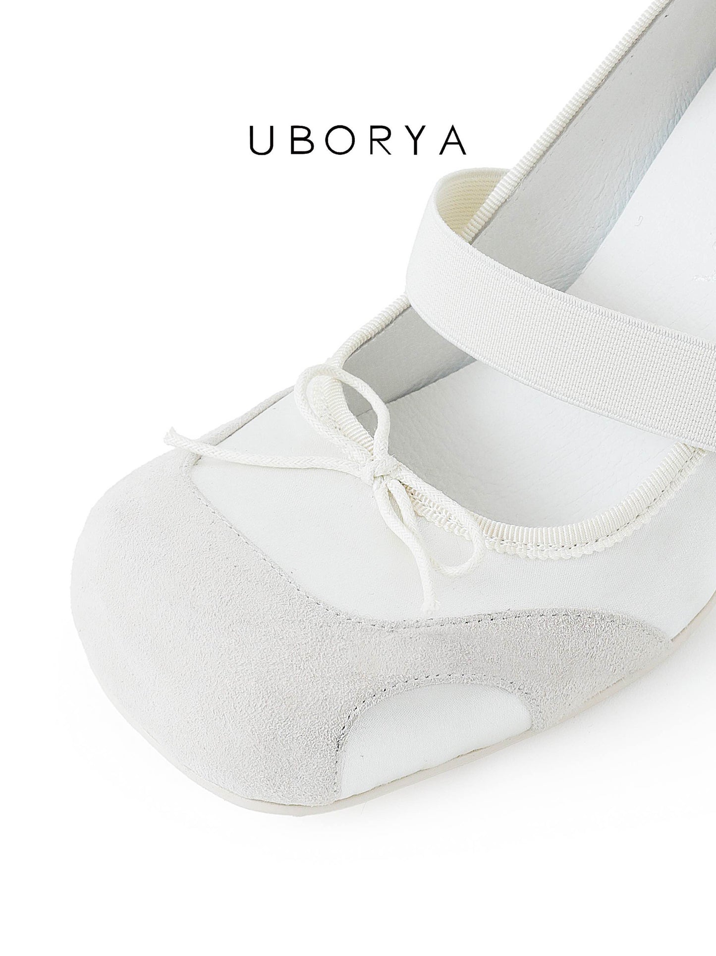 UBORYA Off-White Mary Jane Stiletto Heels - Suede Mesh Panel Round Toe Bow Detail Pumps