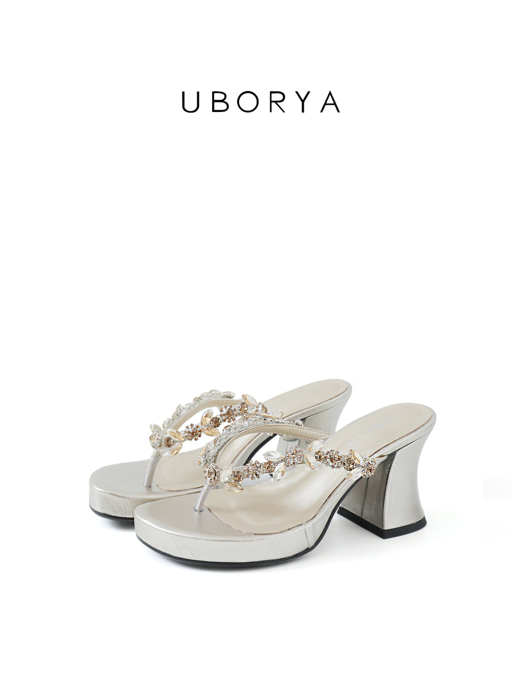 UBORYA Silver Rhinestone Platform Thong Sandals