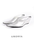 UBORYA Metallic Silver Pointed Toe Wedge Mules Y2K Avant‑Garde Kitten Heel