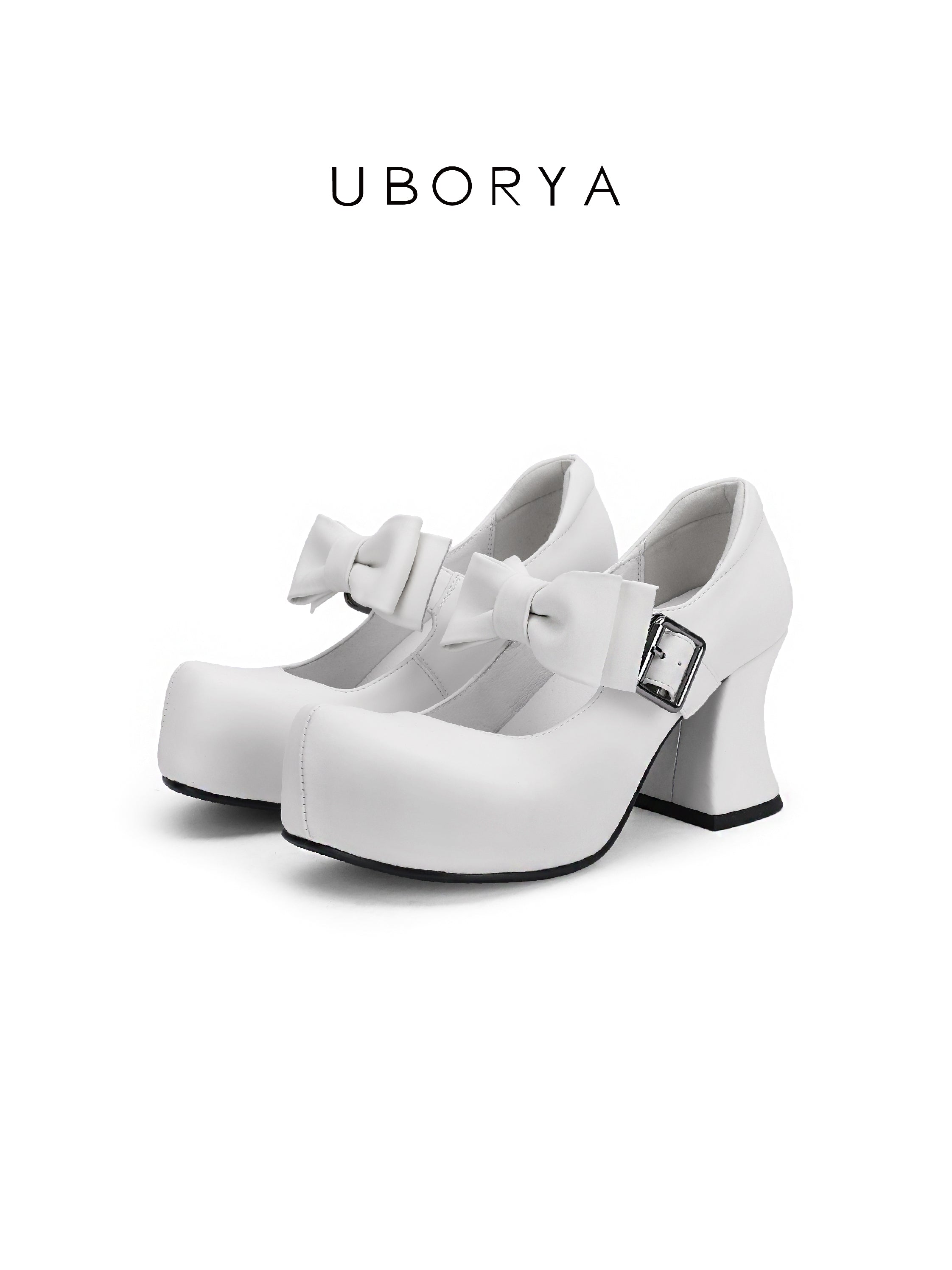 UBORYA White Bow Mary Jane Kawaii Platform 8cm Chunky Heels