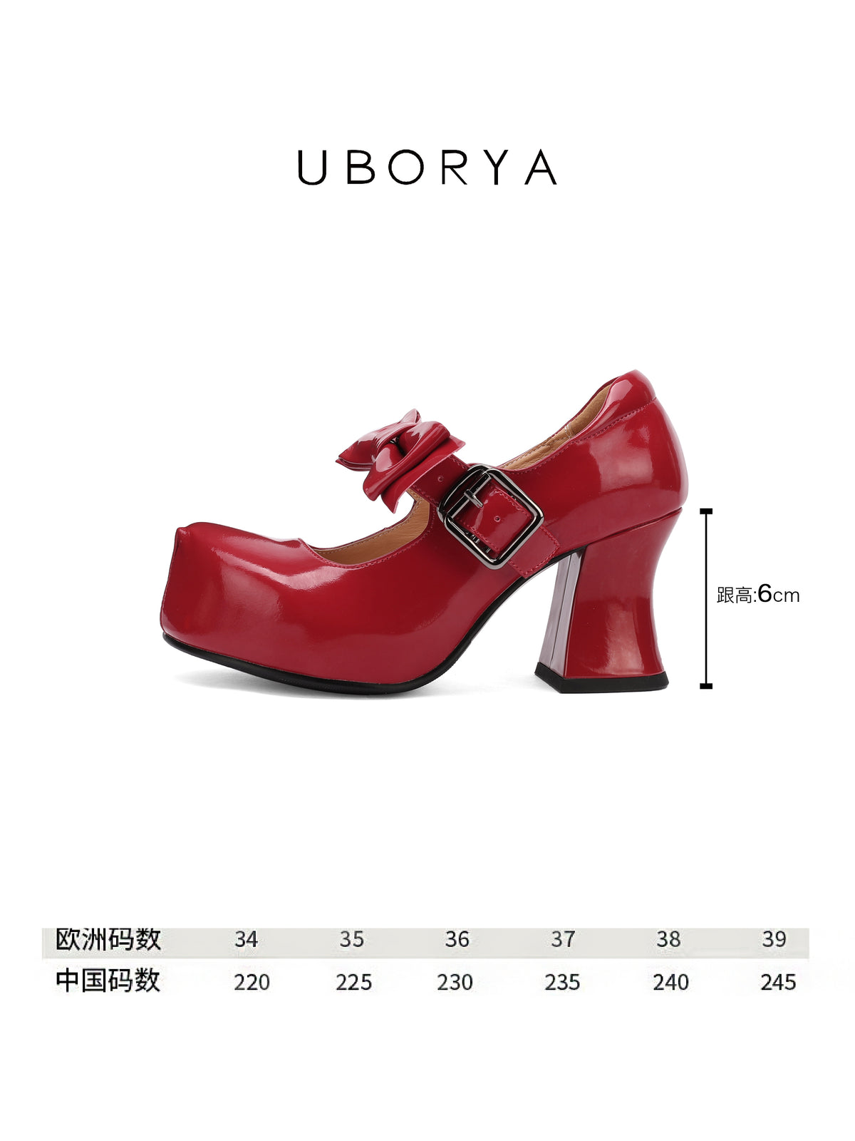 UBORYA Red Patent Leather Mary Jane Platform Heels, Sweet & Bold Oversized Bow & Buckle Round Toe