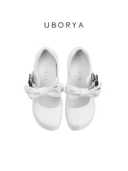 UBORYA White Bow Mary Jane Platform Heels – Sweet Kawaii Block Heel Shoes for Women | 8cm / 3.15in Chunky Heel | Oversized Bow & Buckle Detail | Round Toe Pumps