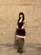 UBORYA Metallic Taupe Dark Academia Mary Jane Platform Heels, Oversized Bow & Buckle Square Toe