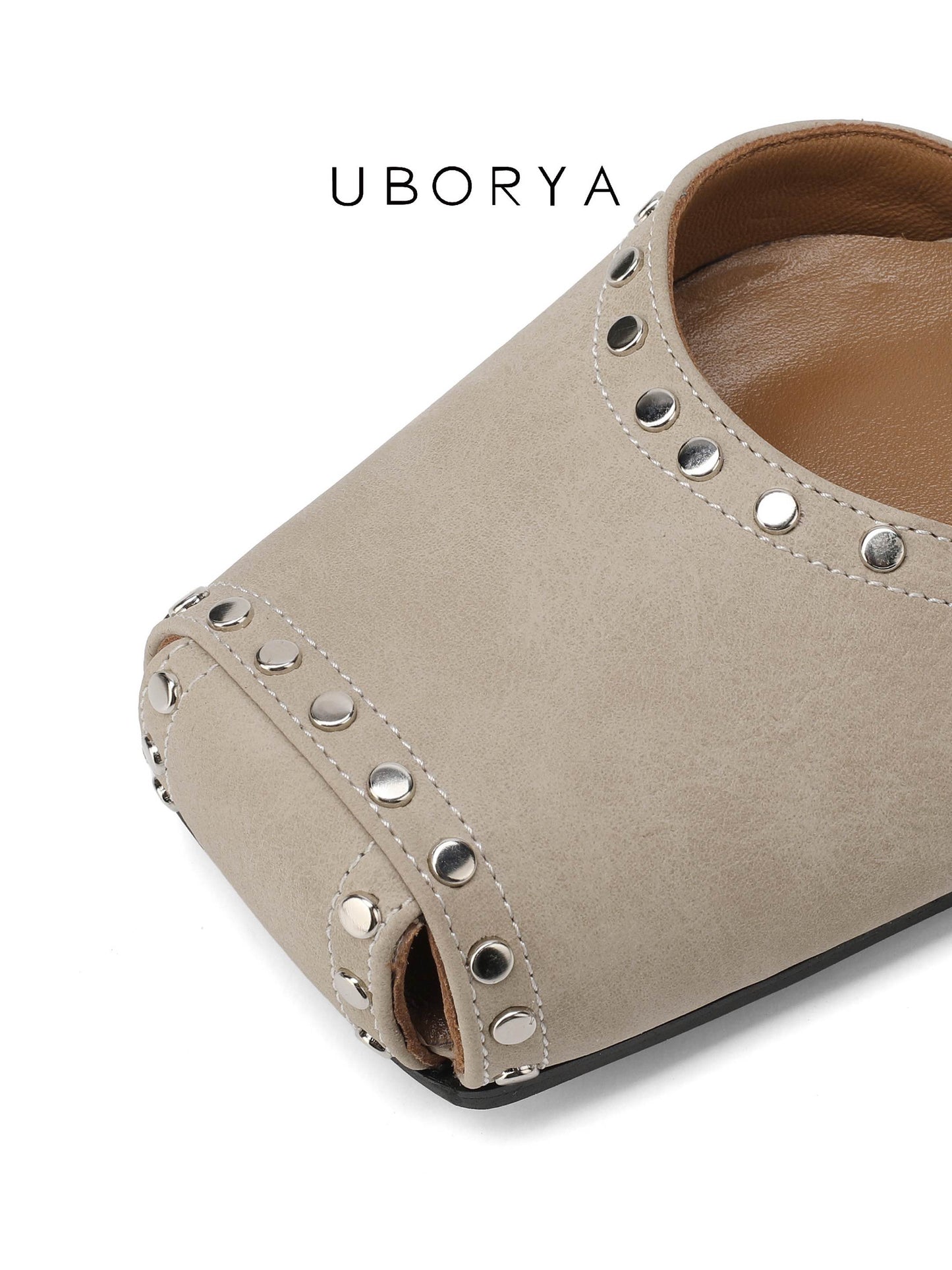 UBORYA Beige Studded Peep-Toe Wedge Sandals with Ankle Strap – Square Toe Heels for Women | Modern Edge Footwear | Cream Utility Chic Wedges