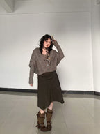 UBORYA Brown Suede Slouchy Ankle Boots with Buckle Straps