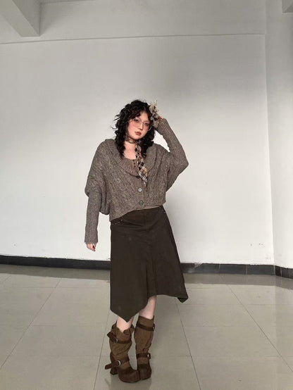 UBORYA Brown Suede Slouchy Ankle Boots with Buckle Straps – Sculptural Chunky Heel Boots for Women | Ruched Shaft | Square Toe | Western Punk Booties