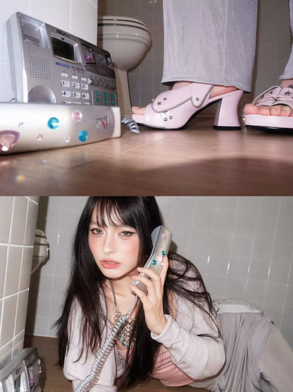 UBORYA Pink Metallic Platform Slingback Heels - Peep Toe Star Stud Zipper Detail Sculptural Heel Sandals