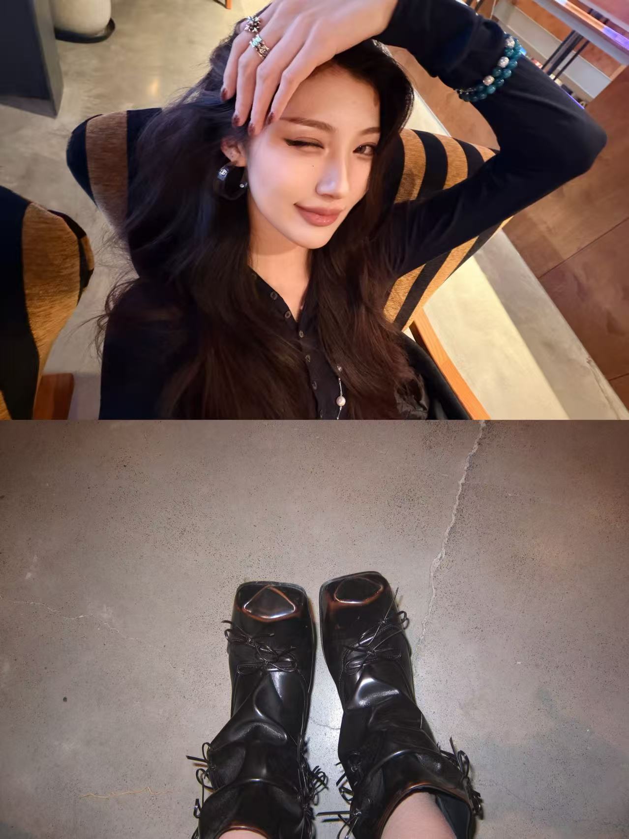 UBORYA Black Slouchy Ankle Boots with Bows – Distressed Square Toe Heeled Boots for Women | Ruched Shaft | Mini Bow Accents | Grunge Avant-Garde Booties