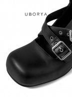 UBORYA Black Multi-Buckle Knee-High Stiletto Boots