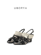 UBORYA Abstract Print Braided Slingback Wedge Sandals