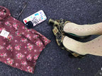Vintage Green Plaid Square Toe Bow Strap Block Heel Pumps