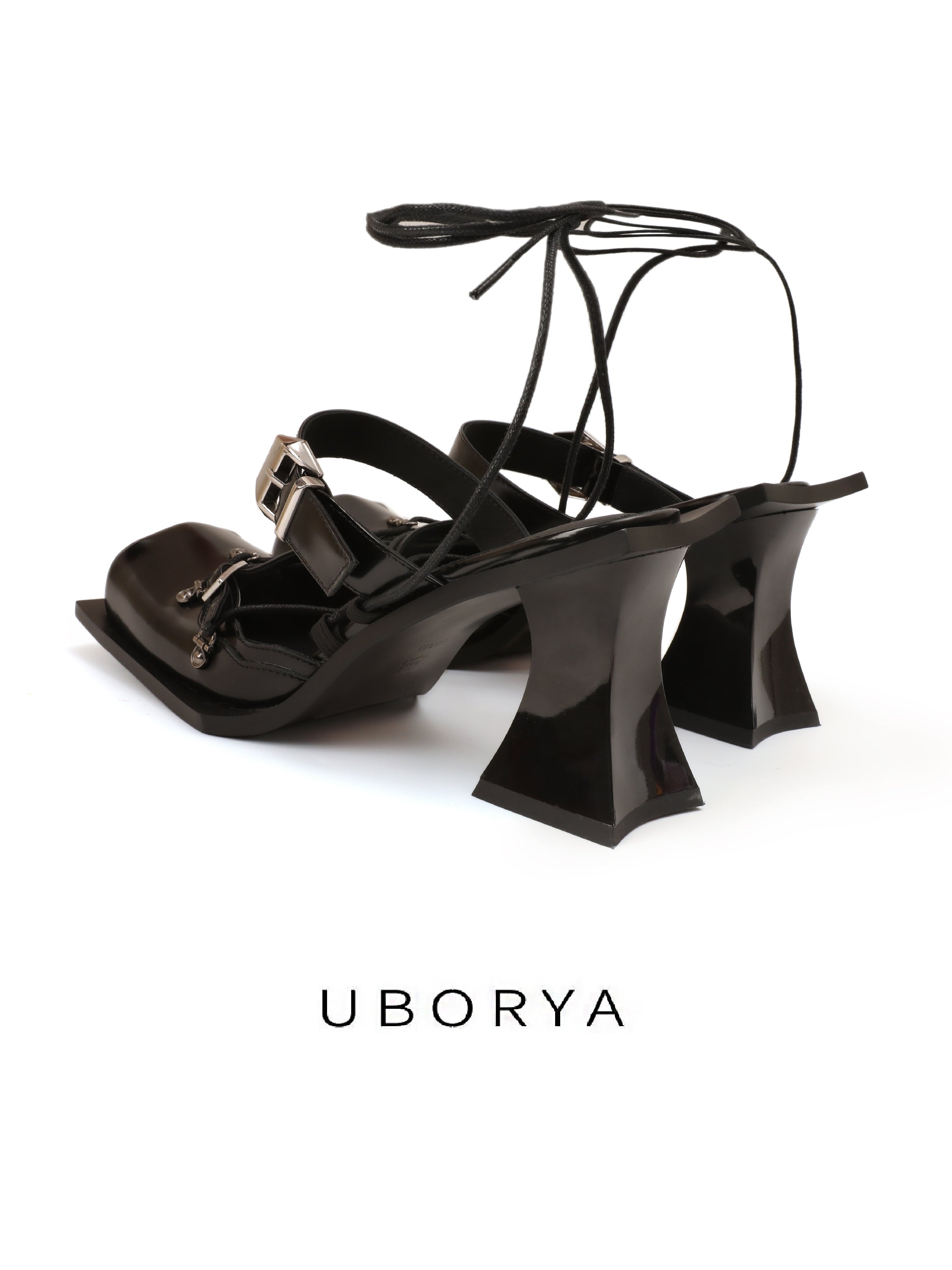UBORYA Black Sculptural Avant‑Garde Platform Heels Mary Jane 10cm Block Heel
