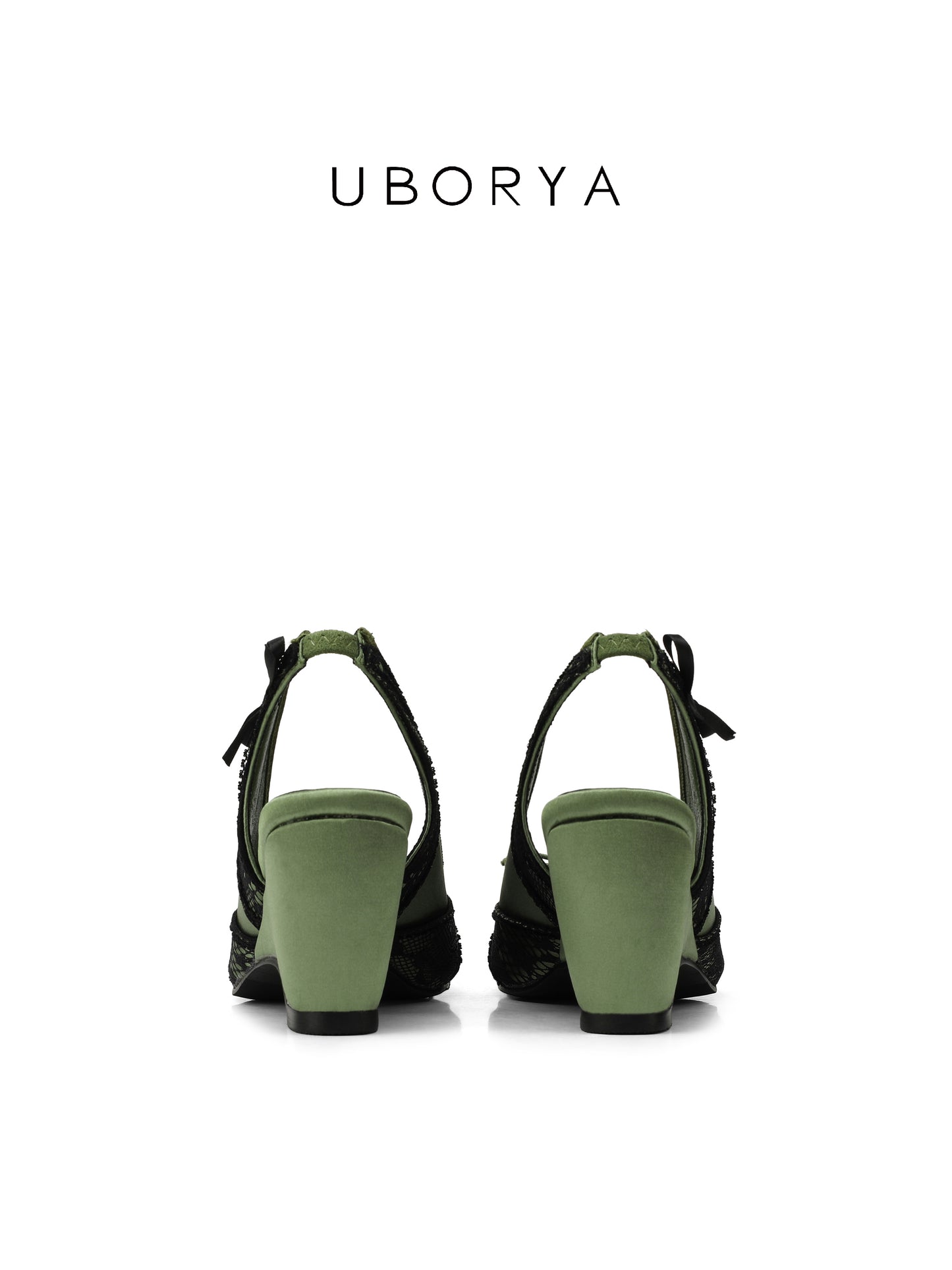 UBORYA Olive Green Slingback Peep-Toe Shoes with Black Lace Overlay – Low Wedge Heel Pumps for Women | Dark Academia Bows | Vintage Garden Heels