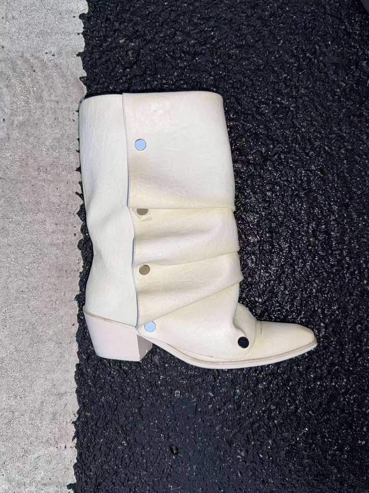 UBORYA Off-White Sculptural Slouchy Boots for Women | 6cm Block Heel Ankle Boots with Metal Eyelets | Soft Faux Leather | Chic Western Modern Style