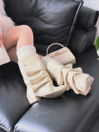UBORYA Off White Sculptural Slouch Boots 6cm Block Heel Metal Eyelets Faux Leather