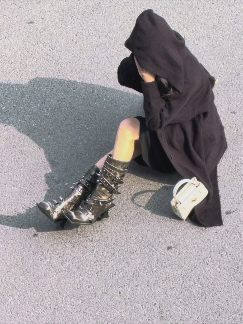 UBORYA Dark Brown Avant‑Garde Knee‑High Boots Gothic 7cm Geometric Heel Buckle Stud Strap