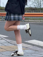 UBORYA Cream & Brown Balletcore Mary Jane Sneakers 1cm Low Heel