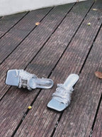 UBORYA Silver Metallic Multi-Buckle Mules with Skull Studs