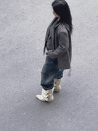 UBORYA Off White Sculptural Slouch Boots 6cm Block Heel Metal Eyelets Faux Leather