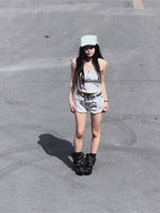 UBORYA Black Slouchy Platform Ankle Boots with Buckle Straps