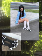 UBORYA Black White Canvas Leather Mule Heels Lace Up Square Toe Block Heel