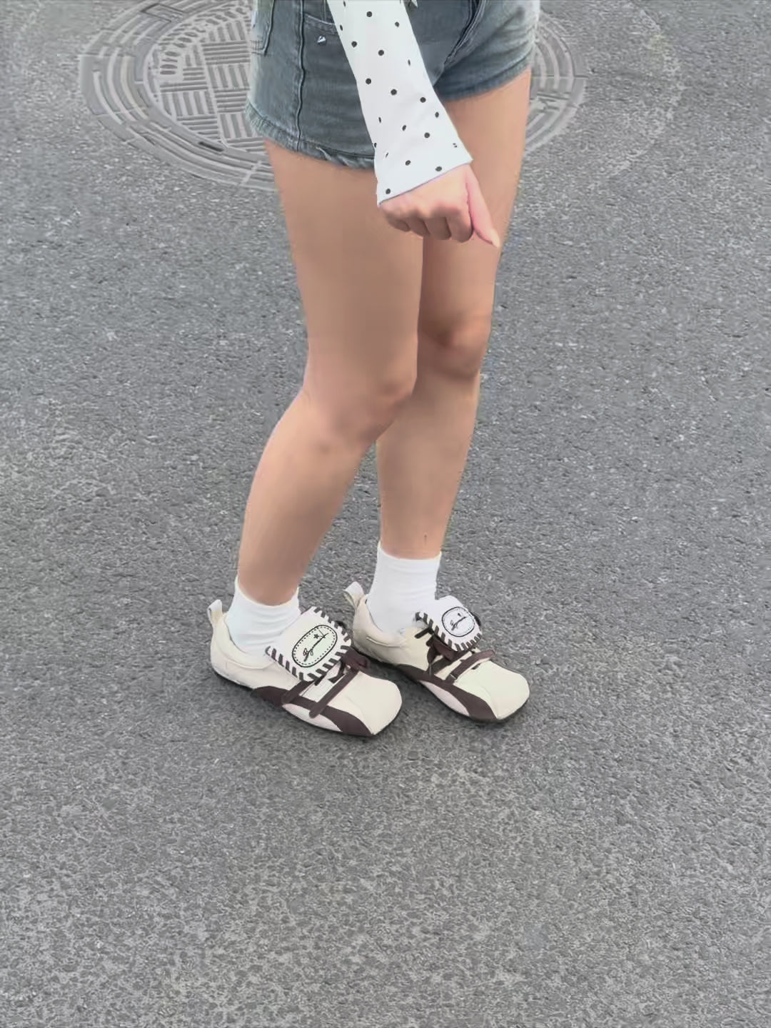 UBORYA Cream & Brown Balletcore Mary Jane Sneakers 1cm Low Heel