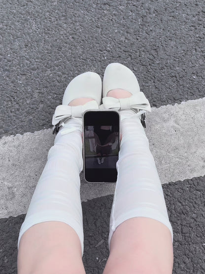 UBORYA White Bow Mary Jane Platform Heels – Sweet Kawaii Block Heel Shoes for Women | 8cm / 3.15in Chunky Heel | Oversized Bow & Buckle Detail | Round Toe Pumps